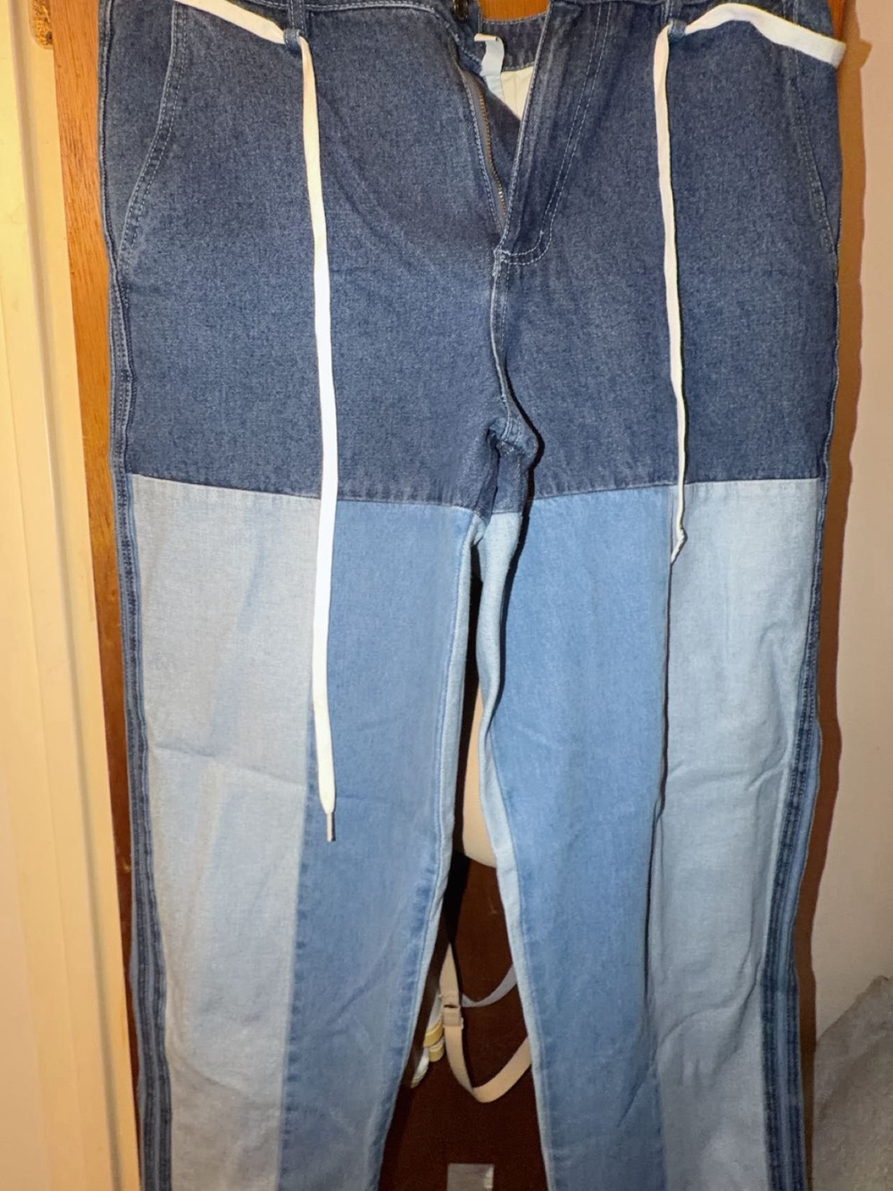 adidas Two-Tone Blue Patchwork Slim Straight Jeans